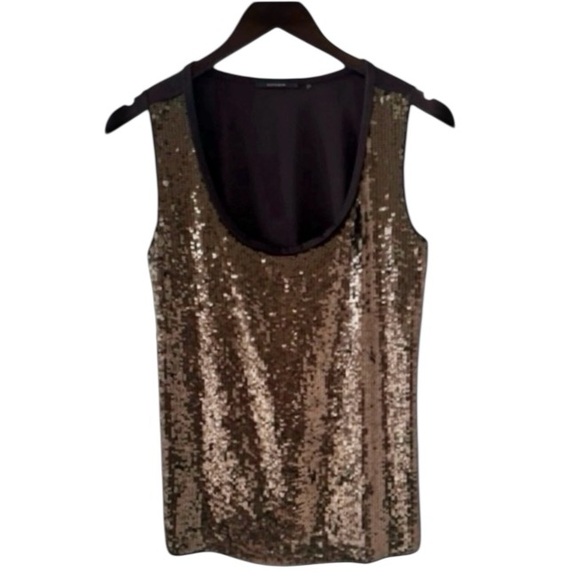 Elie Tahari Dark Brown Sequin Sleeveless Scoop Neck Silk Blend Top Size Small - Picture 5 of 7